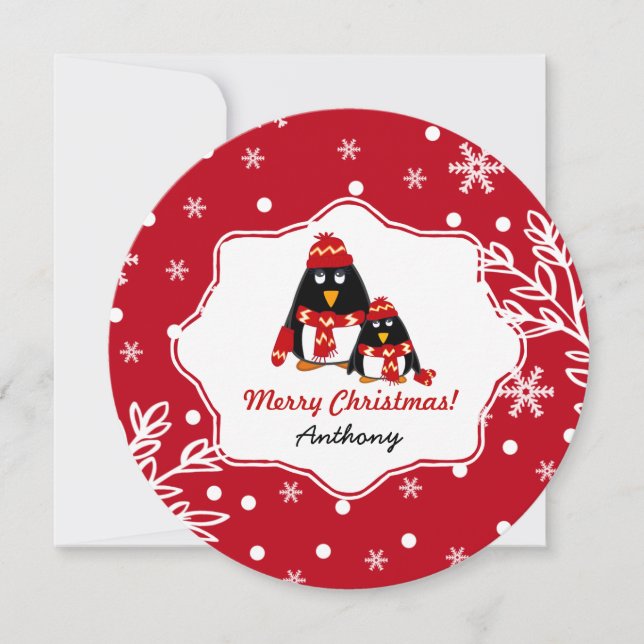  Funny Little Penguins Custom Christmas Cards  (Front)