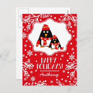 Funny Little Penguins   Custom Name Christmas Holiday Postcard