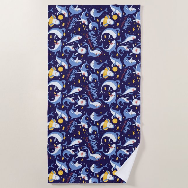 Funny Little Sharks Beach Towel (Front)