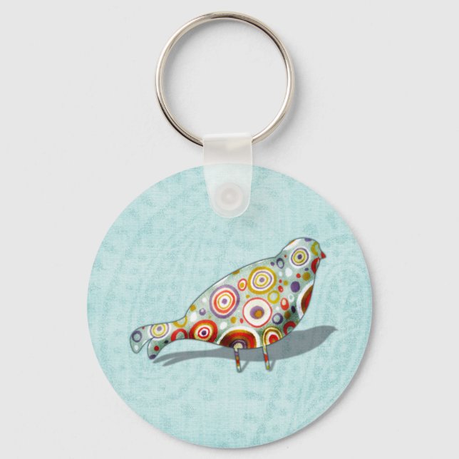 Funny Little Whimsical Bird Key Ring (Front)