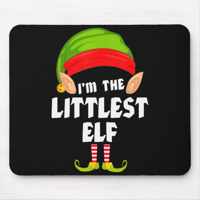 Funny Littlest Elf Matching Family Group Pj Christ Mouse Mat (Front)