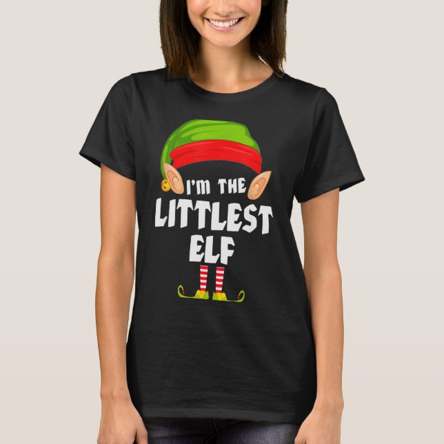 Funny Littlest Elf Matching Family Group Pj Christ T-Shirt (Front)