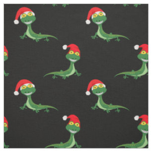 Funny Lizard Big Smile Face Merry Christmas Xmas Fabric