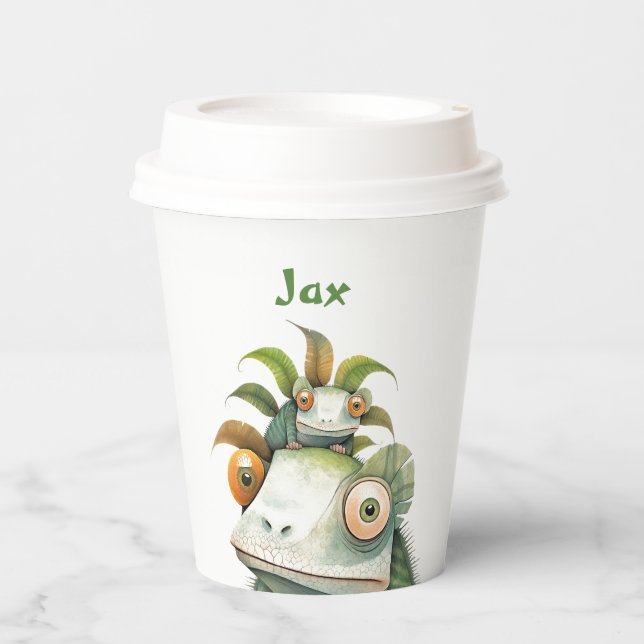 Funny Lizard Personalised Birthday Party Paper Cups (Front)