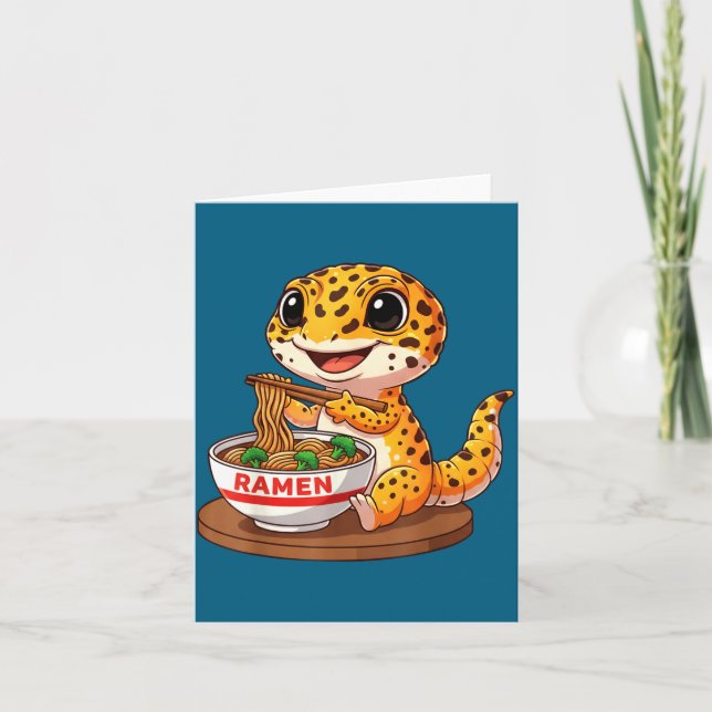 Funny Lizard Reptile Leopard Gecko Eating Ramen Ja Card (Front)