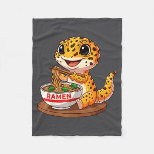 Funny Lizard Reptile Leopard Gecko Eating Ramen Ja Fleece Blanket