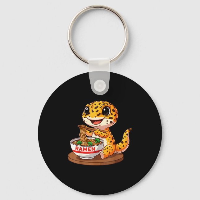 Funny Lizard Reptile Leopard Gecko Eating Ramen Ja Key Ring (Front)