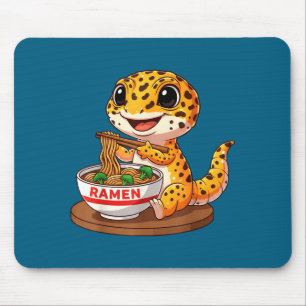 Funny Lizard Reptile Leopard Gecko Eating Ramen Ja Mouse Mat