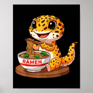 Funny Lizard Reptile Leopard Gecko Eating Ramen Ja Poster