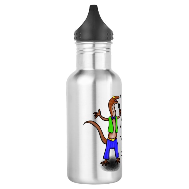 Funny lizard singing with microphone cartoon 532 ml water bottle (Left)