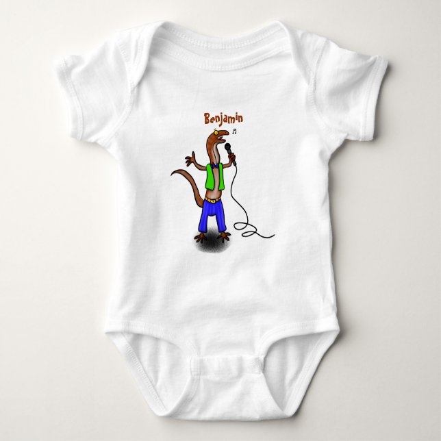 Funny lizard singing with microphone cartoon baby bodysuit (Front)