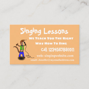 Funny lizard singing with microphone cartoon business card