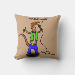 Funny lizard singing with microphone cartoon cushion
