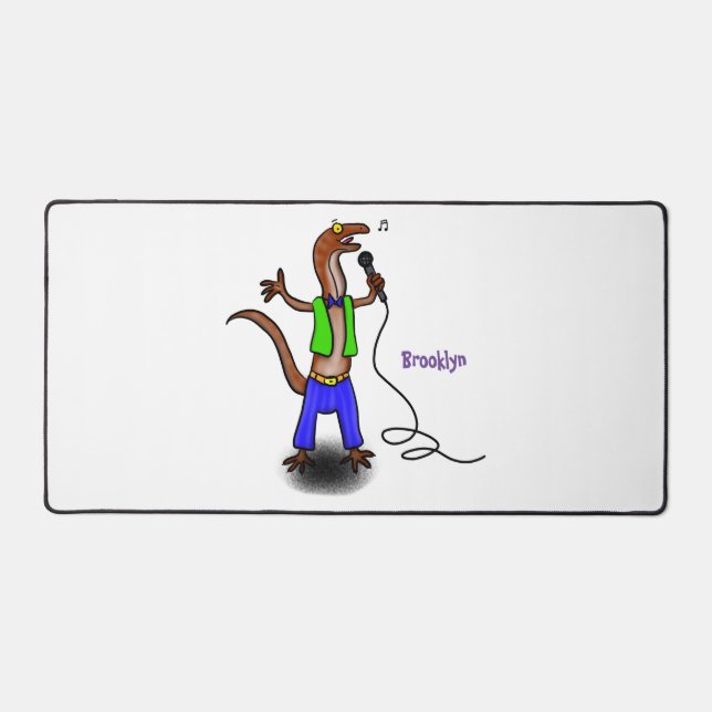 Funny lizard singing with microphone cartoon desk mat (Front)