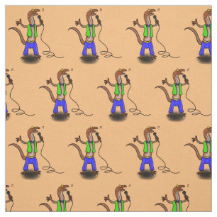 Funny lizard singing with microphone cartoon fabric