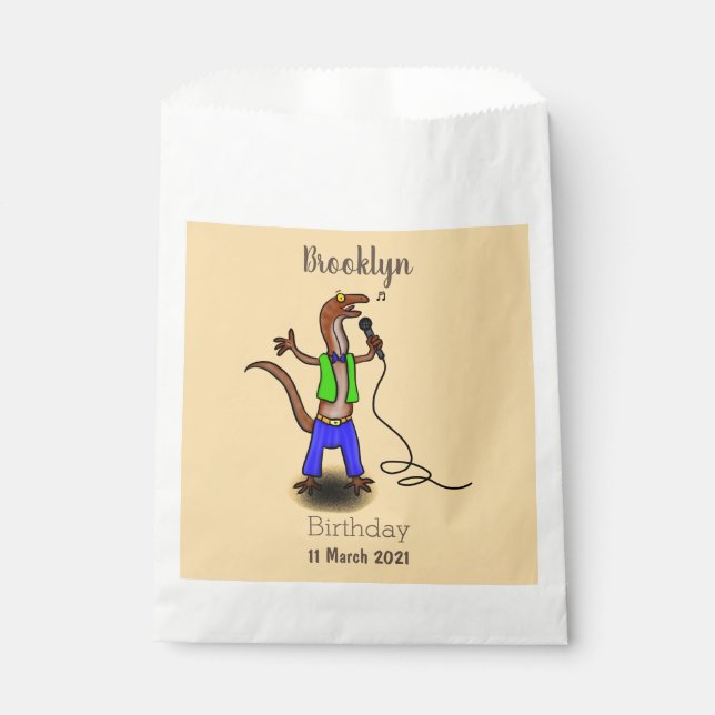 Funny lizard singing with microphone cartoon favour bags (Front)