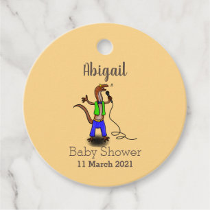 Funny lizard singing with microphone cartoon favour tags