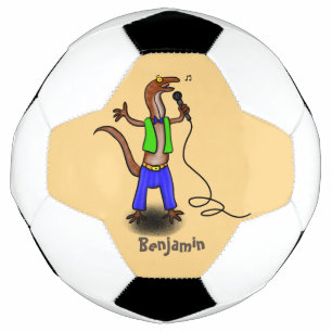 Funny lizard singing with microphone cartoon football