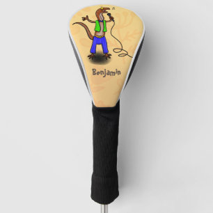 Funny lizard singing with microphone cartoon golf head cover