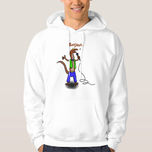 Funny lizard singing with microphone cartoon hoodie (Front)