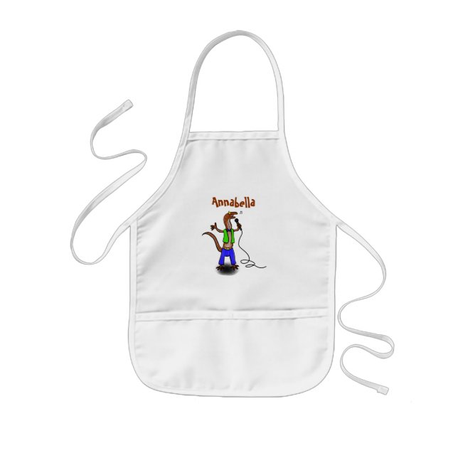 Funny lizard singing with microphone cartoon kids apron (Front)