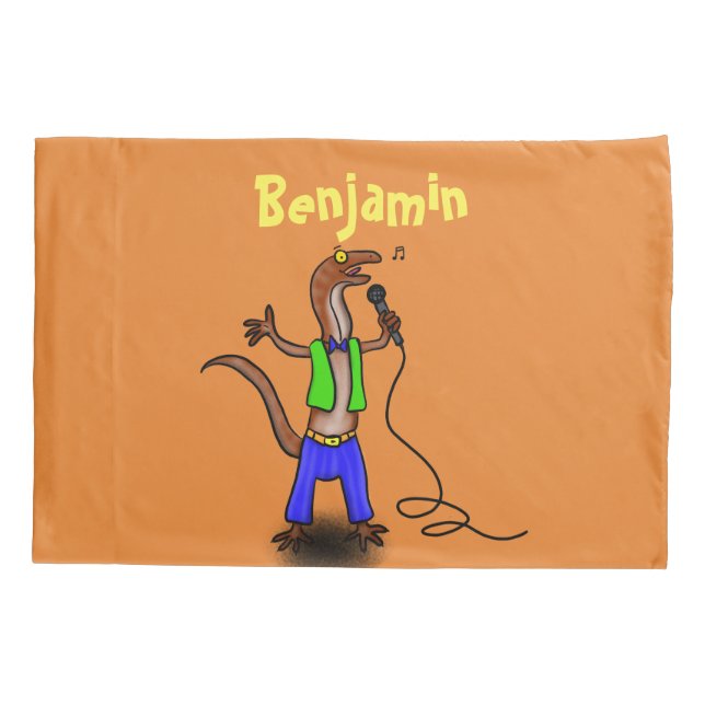 Funny lizard singing with microphone cartoon pillowcase (Back)