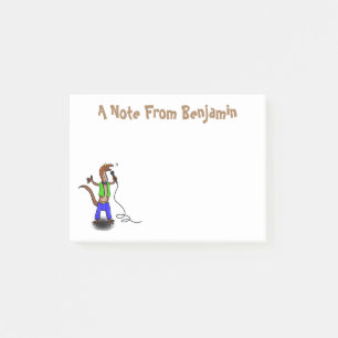 Funny lizard singing with microphone cartoon post-it notes