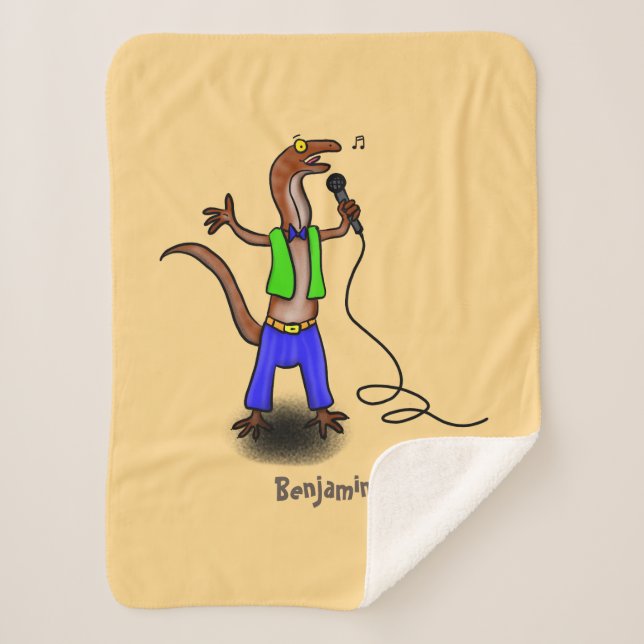 Funny lizard singing with microphone cartoon  sherpa blanket (Front)