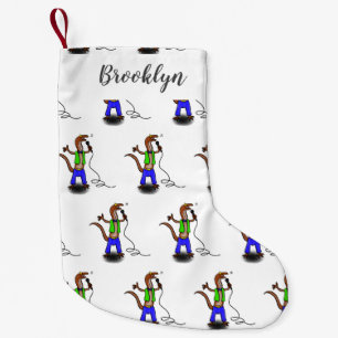 Funny lizard singing with microphone cartoon small christmas stocking