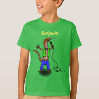Funny lizard singing with microphone cartoon