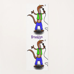 Funny lizard singing with microphone cartoon yoga mat