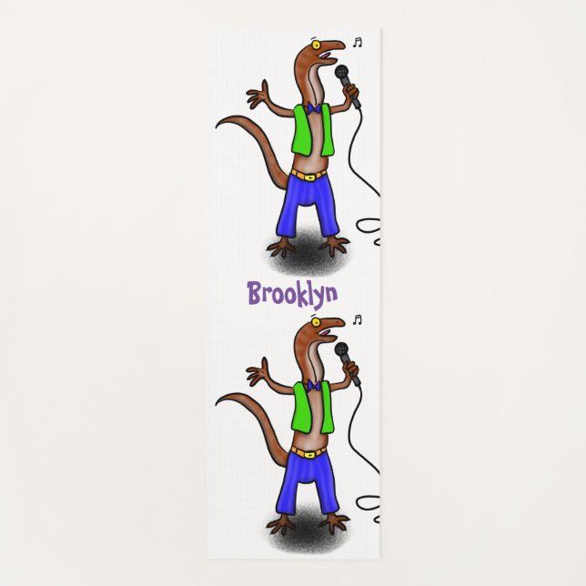 Funny lizard singing with microphone cartoon yoga mat (Front)