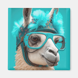 Funny Llama Alpaca Cute Animals Beanie Hat Glasses Magnet