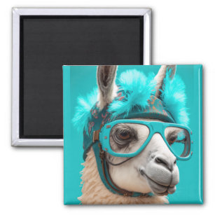 Funny Llama Alpaca Cute Animals Beanie Hat Glasses Magnet
