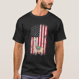 Funny Llama American Flag Boys Girls Men Women Fou T-Shirt