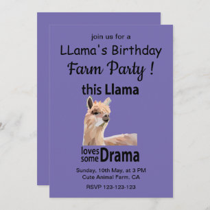 Funny Llama Animal Birthday Farm Party Invitation