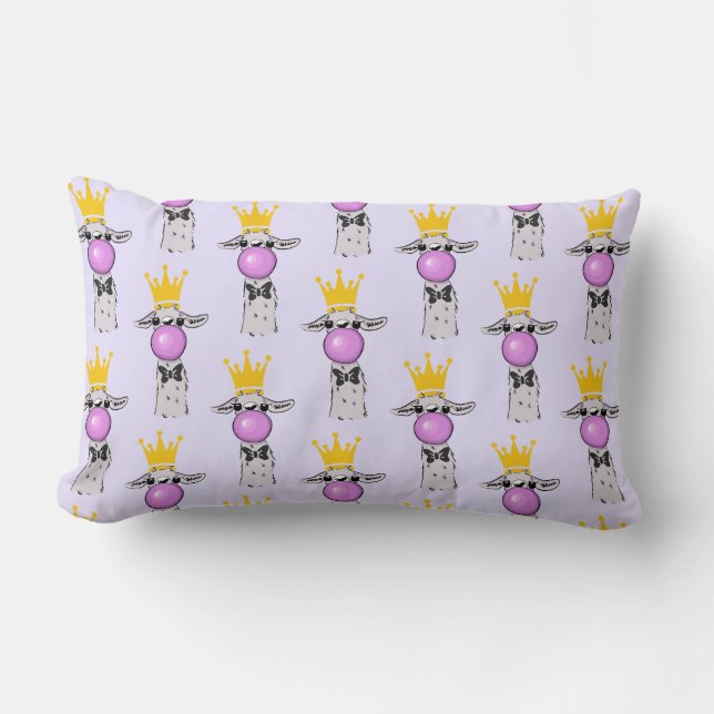 Funny Llama Blowing a Pink Bubble Pattern Lumbar Cushion (Front)