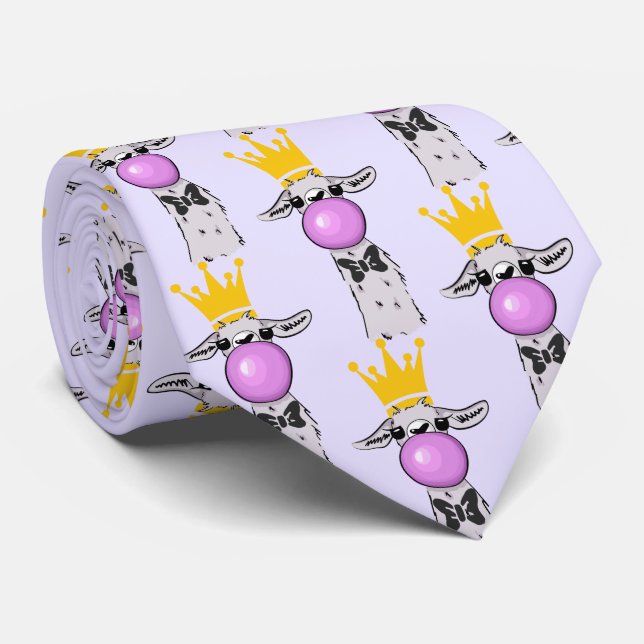 Funny Llama Blowing a Pink Bubble Pattern Tie (Rolled)