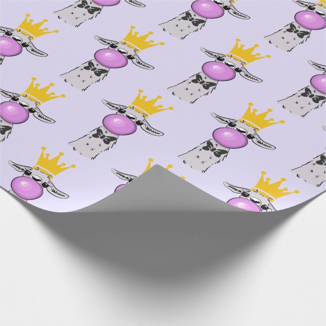 Funny Llama Blowing a Pink Bubble Pattern Wrapping Paper (Corner)