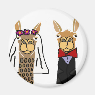 Funny Llama Bride and Groom Wedding Art Magnet