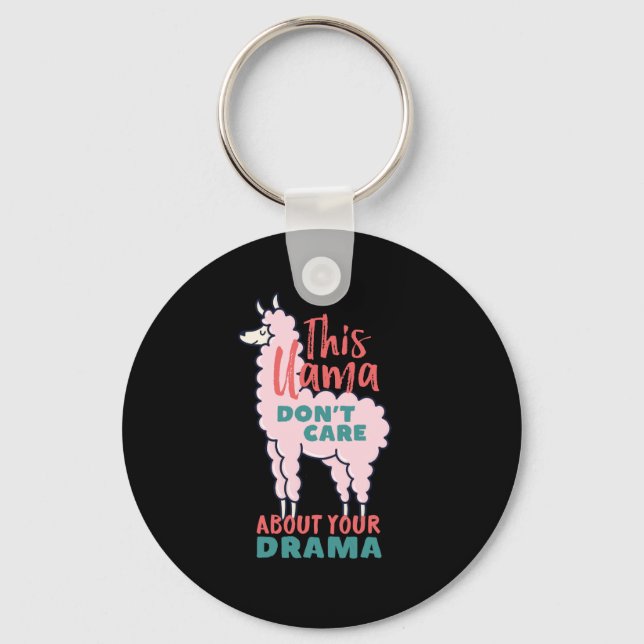 Funny Llama Cartoon Don't Care About Your Drama Key Ring (Front)