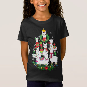 Funny Llama Christmas Tree Alpaca Xmas Lights Holi T-Shirt