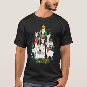 Funny Llama Christmas Tree Alpaca Xmas Lights Holi T-Shirt