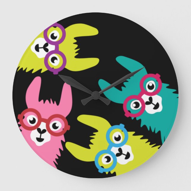 Funny Llama Colorful Camelid  Large Clock (Front)
