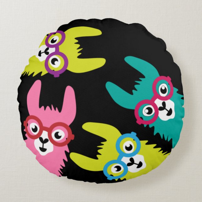 Funny Llama Colorful Camelid  Round Cushion (Front)
