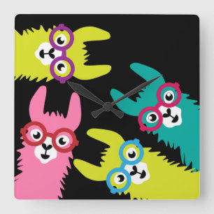 Funny Llama Colourful Camelid  Square Wall Clock