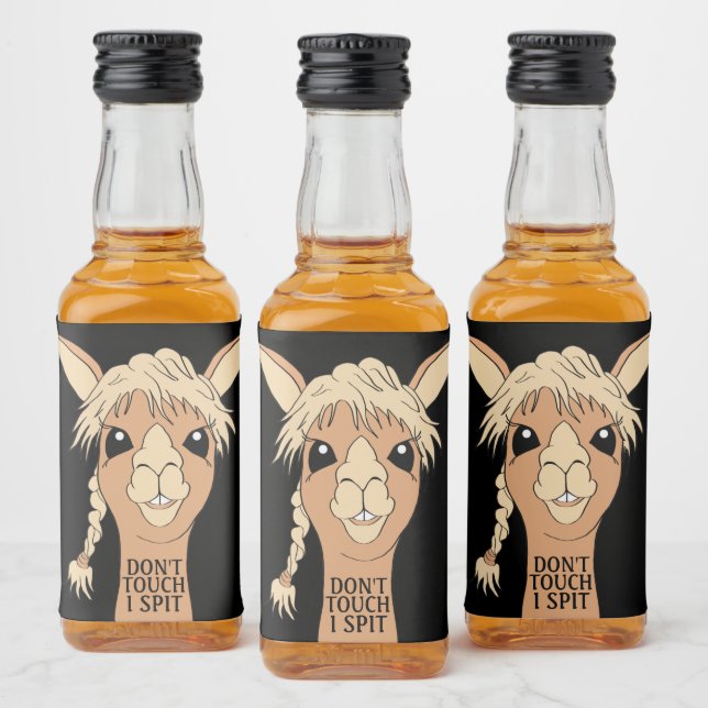 Funny Llama Don't Touch I Spit Liquor Bottle Label (Bottles)