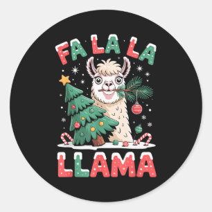 Funny Llama Eating Christmas Tree Fala Lala  Classic Round Sticker