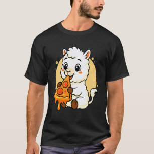 Funny Llama Eating Pizza Graphic Boys Girls Llama T-Shirt