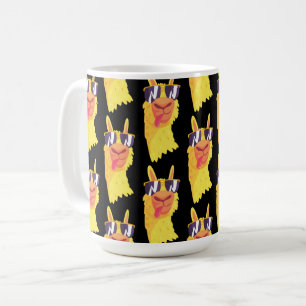 Funny Llama Face With Glasses Pattern Coffee Mug